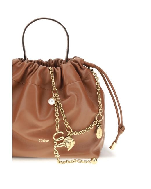 Chloé Brown Icons Leather Chain Shoulder Bag Lamb Ovis Aries