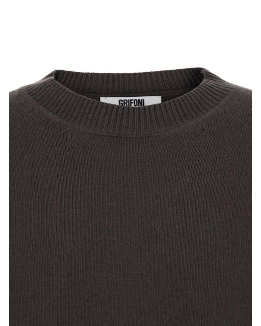 Grifoni Black Oversize Crewneck Sweater With Ribbed Trims