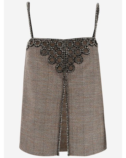 Stella McCartney Wool Blend Top With Crystals in Brown | Lyst