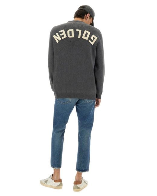 Golden Goose Deluxe Brand Gray Relaxed Fit V-Neck Cardigan With Bold Lettering for men