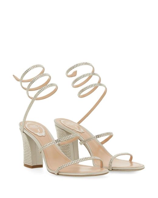 Rene Caovilla Natural Sandal With Rhinestones