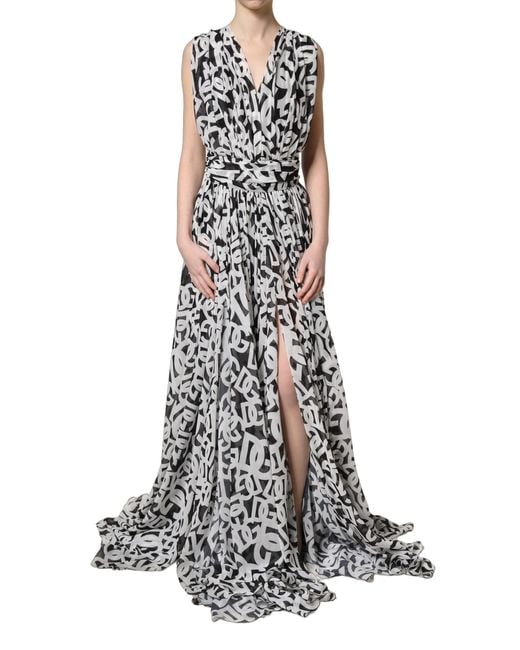 Dolce & Gabbana Black Logo Sleeveless Floor Length Maxi Dress And Polyester