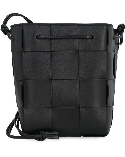 Bottega Veneta Black Cassette Leather Bucket Bag