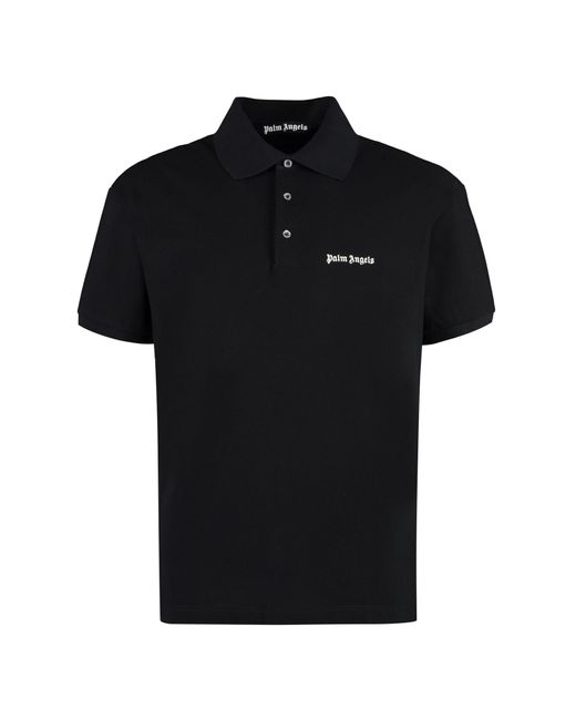 Palm Angels Black Embroidered Logo Cotton Polo Shirt for men