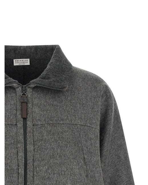 Brunello Cucinelli Gray Virgin Wool Full-Length Jacket Clothing