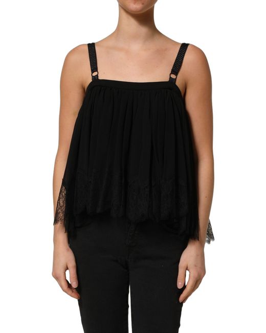 Dolce & Gabbana Black Sleeveless Floral Lace Tank Blouse Top