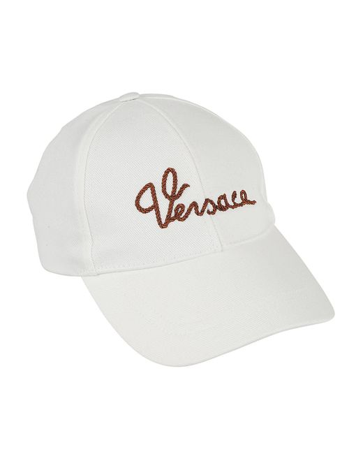 Versace White Logo Embroidered Baseball Cap for men