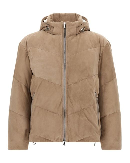Brunello Cucinelli Brown Suede Down Jacket for men