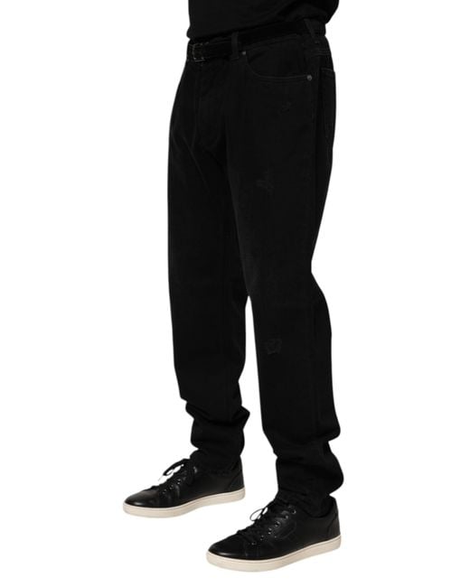 Dolce & Gabbana Black Cotton Regular Denim Trouser Jeans for men