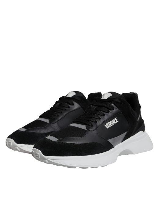 Versace Black Canvas Quad Fabric Medusa Low Top Sneaker Shoes for men
