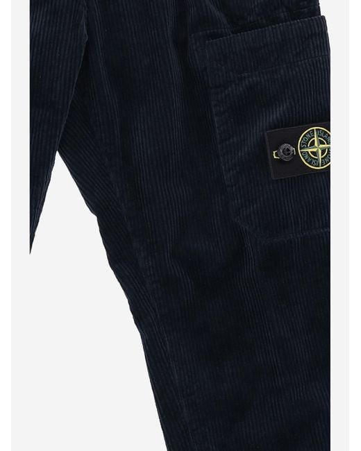 Stone Island Blue Corduroy Trousers With Logo Cotton for men