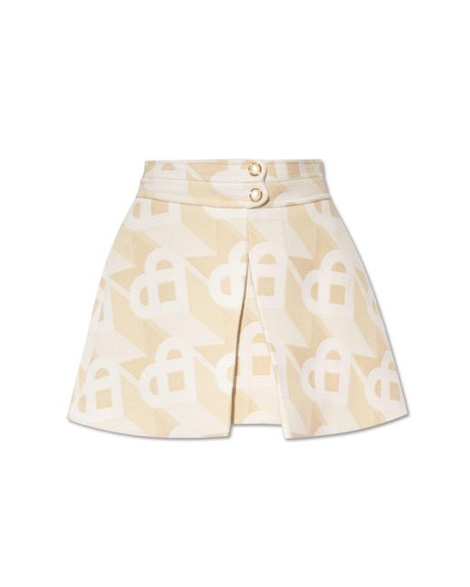 Casablancabrand Natural Monogram-Pattern Front Slit Mini Skirt