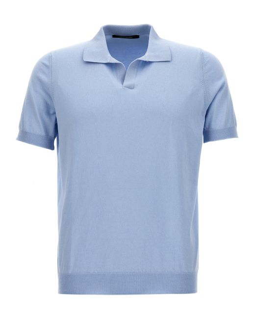 Tagliatore Blue Knitted Polo Shirt for men