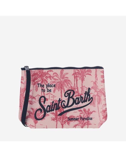 Mc2 Saint Barth Pink Scuba Clutch Bag With Graphic Print