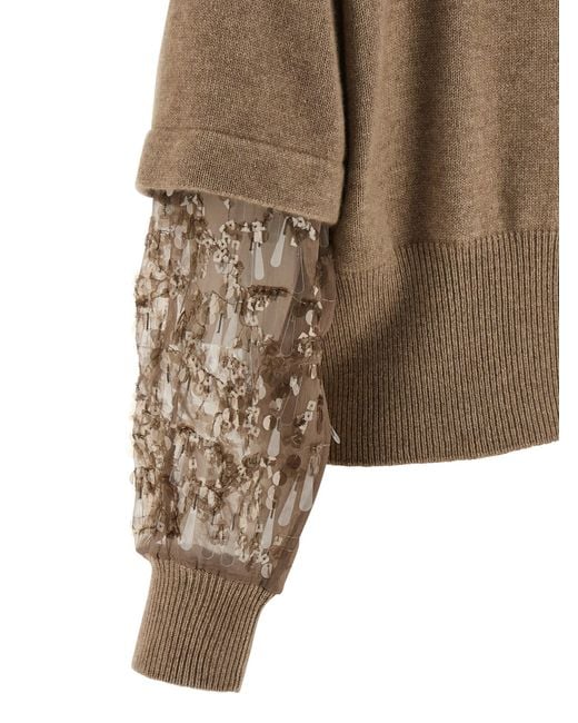 Brunello Cucinelli Brown Sequin Sleeve Cardigan