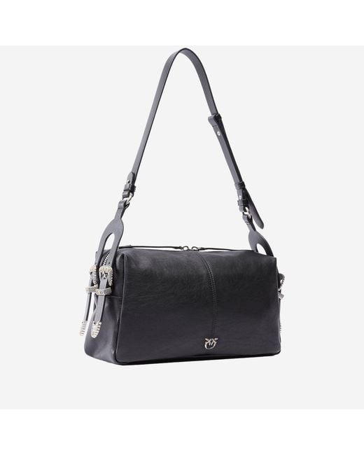 Pinko Gray Shoulder Bag Biker Leather