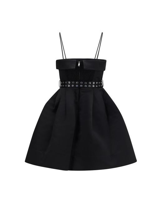 Ganni Black Short Satin Dress With A Full Skirt Polyester