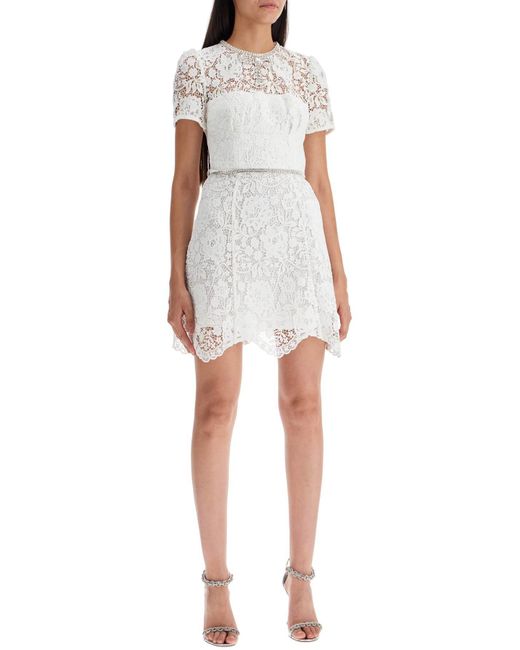 Self-Portrait White Short Floral Lace Sheath Dress