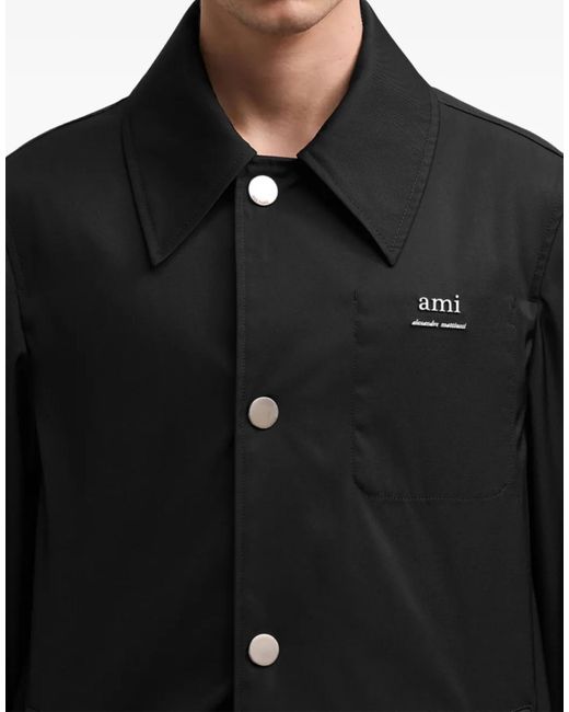 AMI Black Technical Twill Logo Raincoat Clothing Coats & Jackets for men