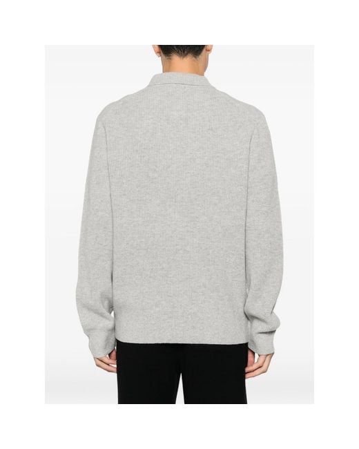 Samsøe & Samsøe Gray Quarter-Zip Merino Wool Sweater T-Shirts And Polos for men