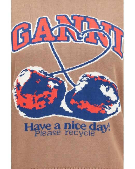 Ganni White Cherry-Print Cotton Sweater
