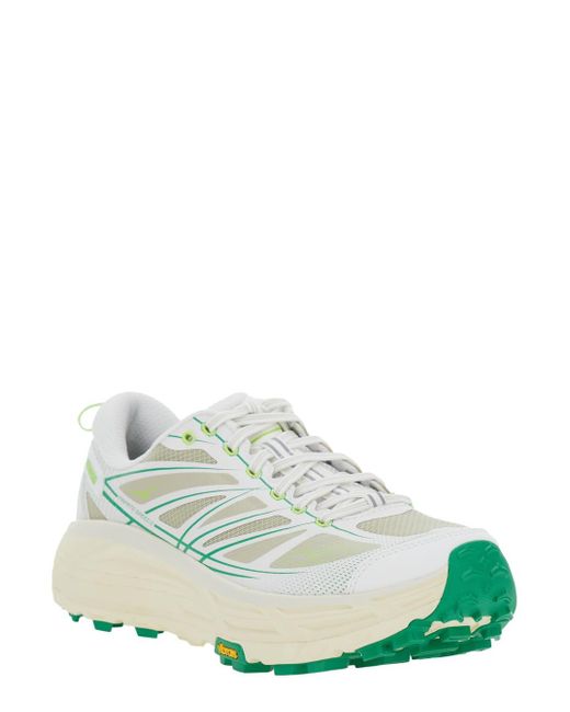 Hoka One One Green 'Mafate Speed 2' Low Top Sneakers With Logo Patch On The Tongue And Contrasting Pull-Tab