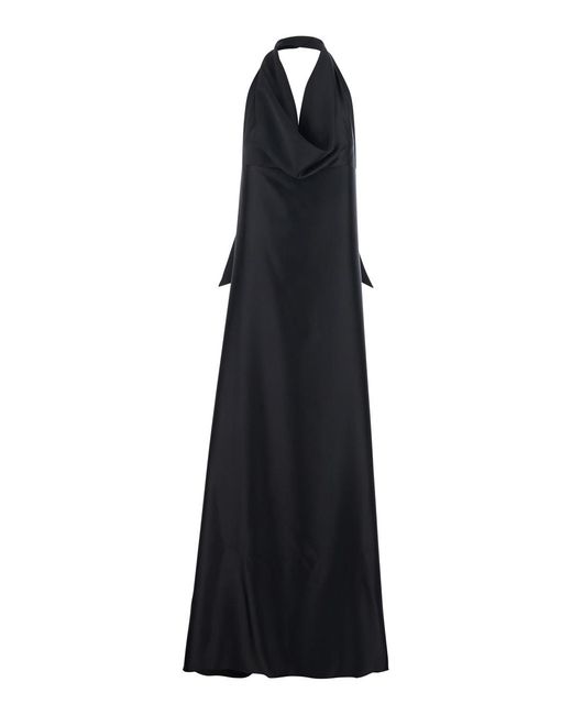 Le Plain Black Long Dress With Halterneck And Open Back