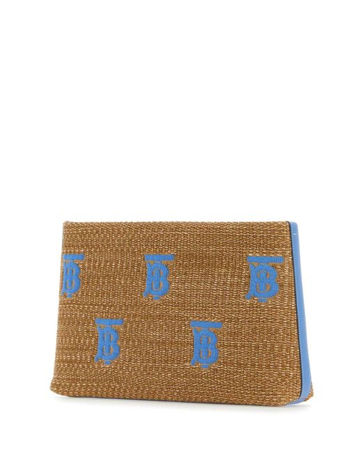 Burberry Brown Embroidered-monogram Raffia Pouch Bag