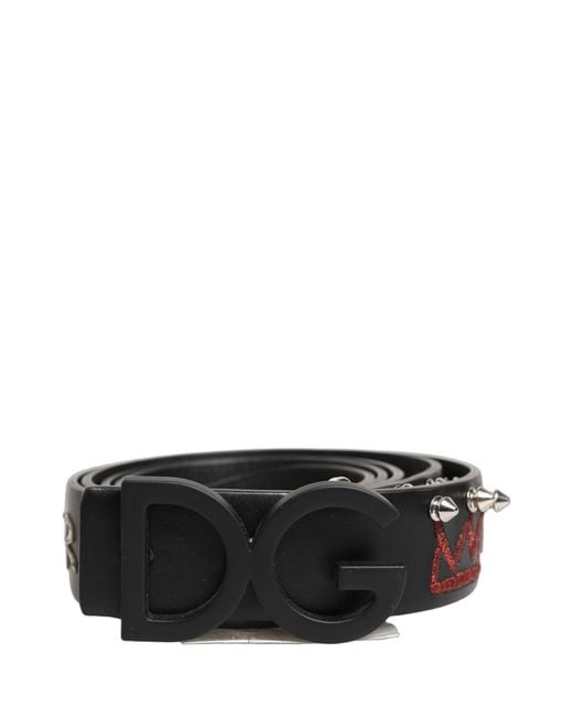 Dolce & Gabbana Metallic Leather Prince Crown Logo Buckle Belt Calf for men