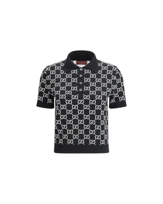 Gucci Black GG Wool Jacquard Polo Top