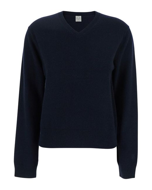 Totême Blue Cashmere V Neck Sweater Tops