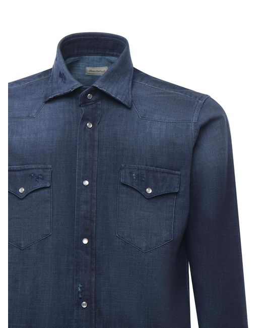 Sartorio Napoli Blue Texas Cotton Denim Shirt for men