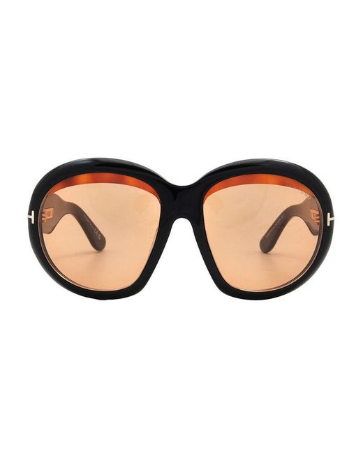 Tom Ford Brown Sunglasses Oval Full Rim, Shiny Frame And Lens Ft119301E