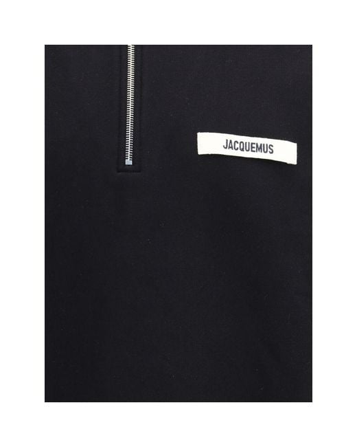 Jacquemus Blue High Collar Zipper Sweatshirt With Monogram Patch for men