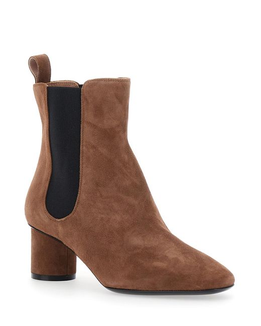 Pollini Brown Ankle Boots With Elastic Side Panel Suede Leather