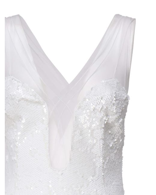 Genny White Sequined Evening Dress