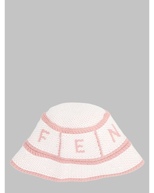 Fendi Pink Bucket Hat Crochet Cotton Polyamide