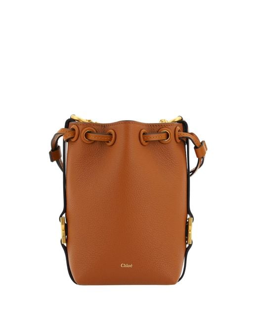 Chloé Brown Micro Marcie Bucket Bag In Grained Leather