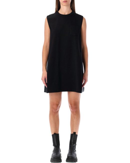 Sacai Black Short Dress With Contrasting Pleated Back