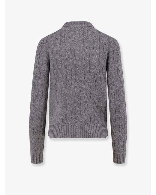 Polo Ralph Lauren Gray Cable Knit Wool And Cashmere Polo Sweater