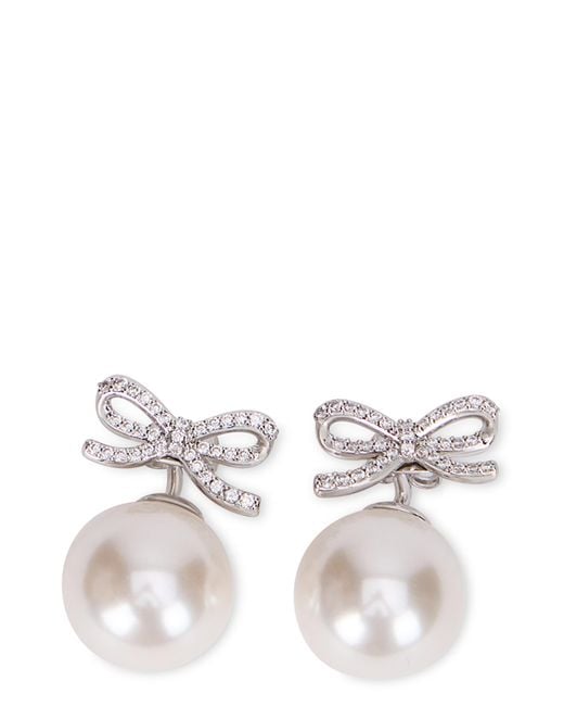 Self-Portrait White Button Earrings Crystal Bow Brass