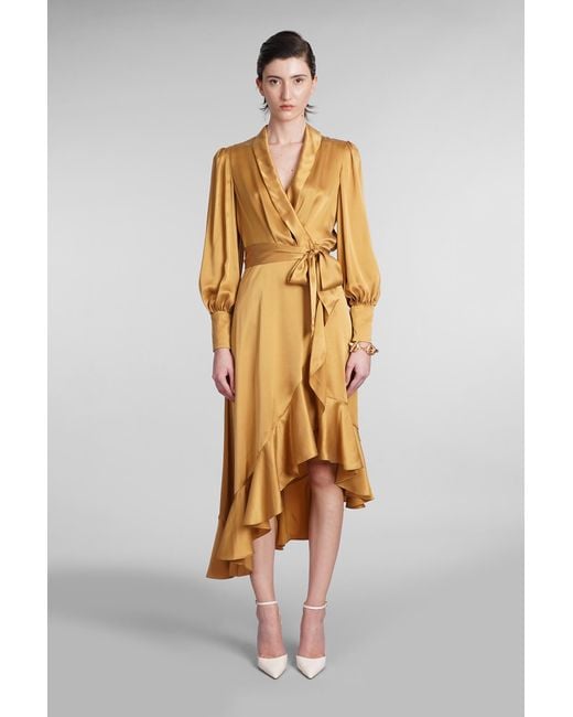 Zimmermann Metallic Dress In Gold Silk