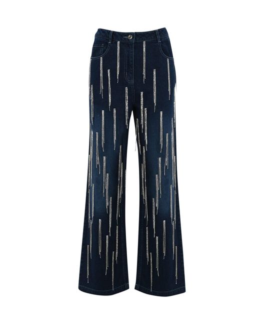 Patrizia Pepe Blue Denim Trousers With Hanging Rhinestones