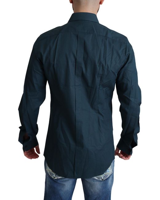 Dolce & Gabbana Blue Elegant Ruffled Tuxedo Shirt Cotton for men