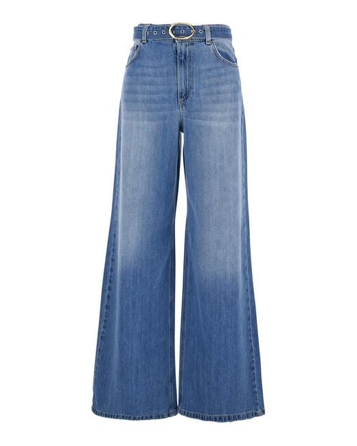 Twinset Blue Five-Pocket Design Jeans With Belt And Faded Effect