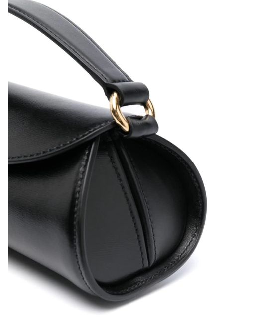 Jil Sander Black Leather Cannolo Small Shoulder Bag.