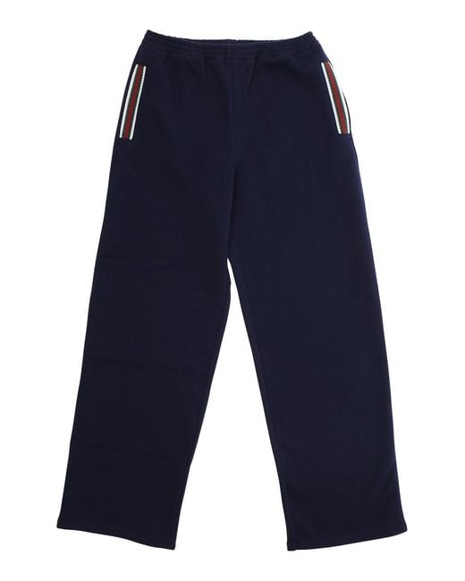 Gucci Blue Trousers With Side Web Pattern Fabric for men