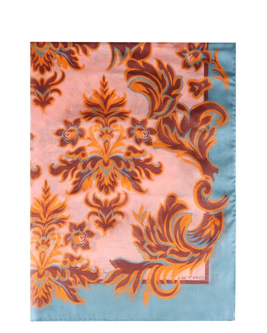 Etro Orange Printed Silk Scarf