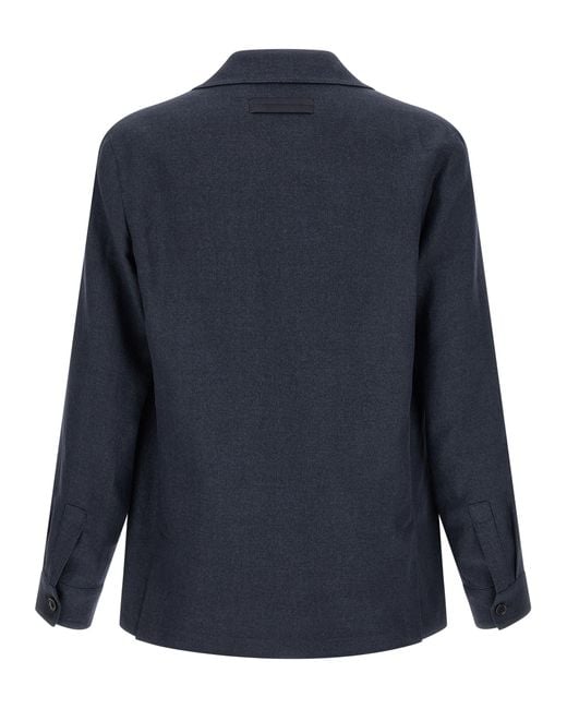Zegna Blue Linen Full-Length Jacket for men