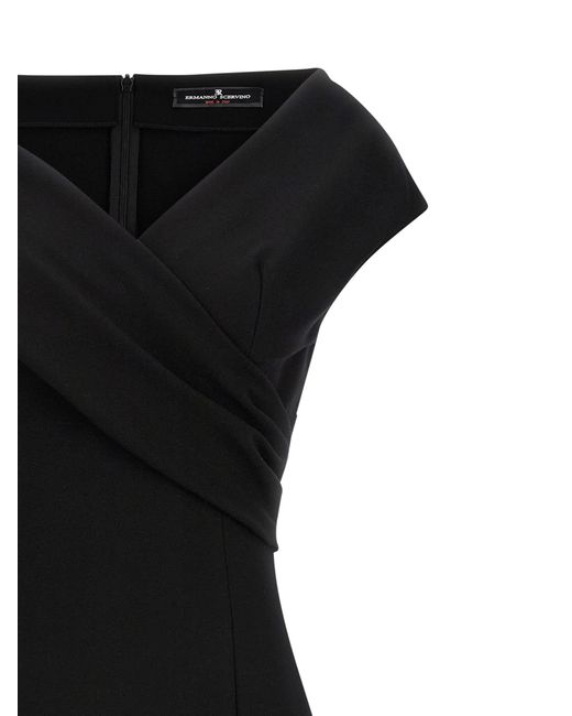 Ermanno Scervino Black Midi Dress With Crossover Front